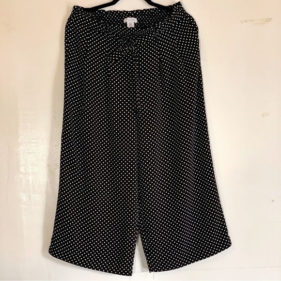Adrienne Vittadini Wide Leg Cropped Pants Blk/Wht Polka Dots Pull On Sz Medium - Picture 1 of 5